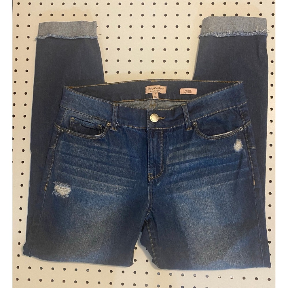 Juicy Couture Skinny Ankle Jeans Distressed Dark Wash Denim Size 8